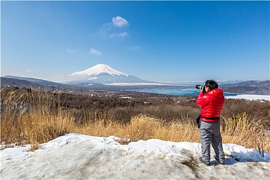 全景,视点,富士山,湖