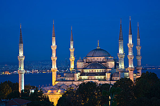 蓝色清真寺,黄昏,博斯普鲁斯海峡,海洋,背景,伊斯坦布尔,土耳其