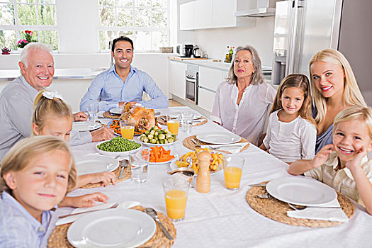 家庭,坐,感恩节,晚餐