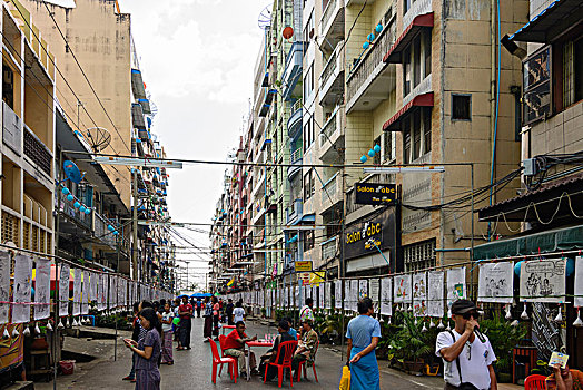 仰光,展示,房子,殖民地,区域,缅甸