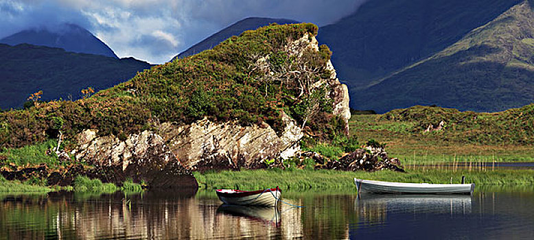 船,停泊,平和,水,岸边,基拉尼国家公园,凯瑞郡,爱尔兰