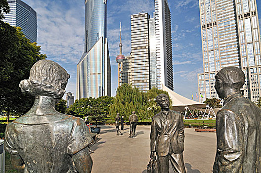 雕塑,陆家嘴,公园,东方明珠塔,浦东,上海,中国,亚洲