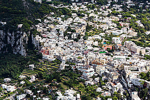 俯视图,城市,卡普里岛,那不勒斯湾,坎帕尼亚区,意大利