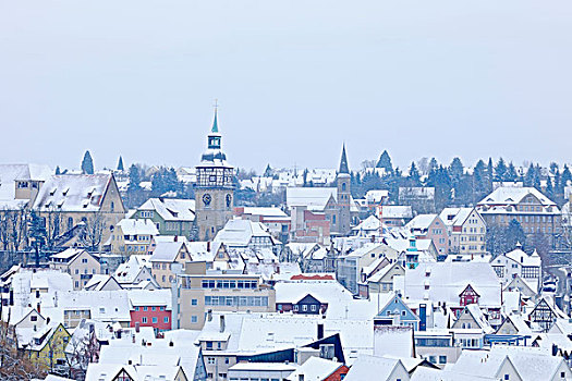 城镇,风景,冬天,地区,巴登符腾堡,德国,欧洲