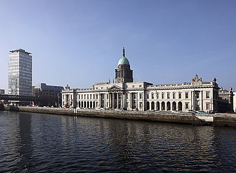 爱尔兰,都柏林,海关大楼,新古典,18世纪,建筑,利菲河