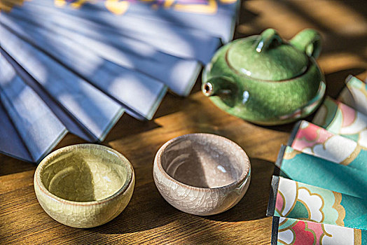 中国古典文化茶具,茶艺品茶折扇背景图