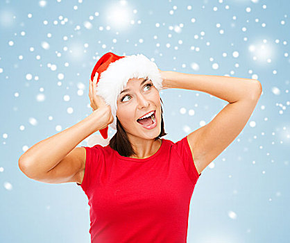 圣诞节,圣诞,冬天,高兴,概念,吃惊,女人,圣诞老人,帽子