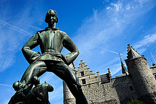 雕塑,正面,城堡,博物馆,安特卫普,佛兰德斯,比利时,荷比卢,欧洲