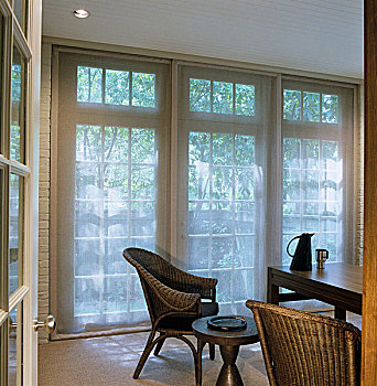透明,帘,阳光,早餐室,现代,藤椅