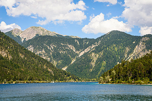 湖,风景,岸边,山景,高山湖,提洛尔,阿尔卑斯山,奥地利,欧洲
