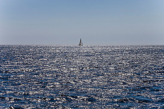 帆船,地平线,逆光,孤单,海洋