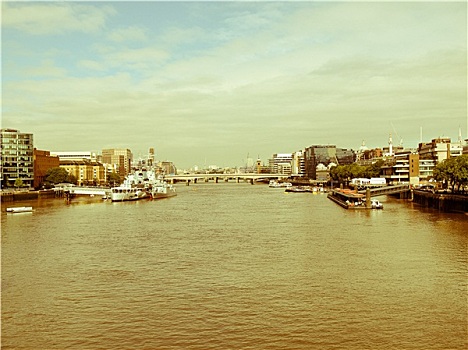 复古,看,泰晤士河,伦敦