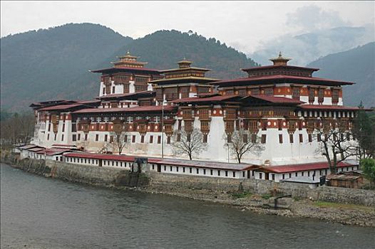 宗派寺院,佛教,寺院,要塞,普那卡,不丹,喜马拉雅山,山峦,亚洲