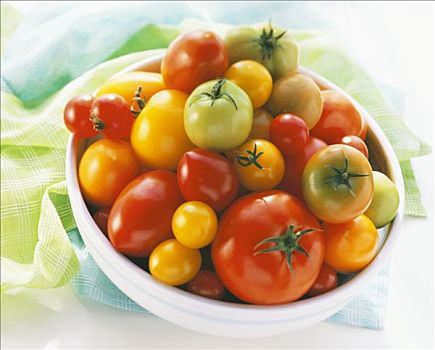 多样,西红柿,盘子,绿色,布