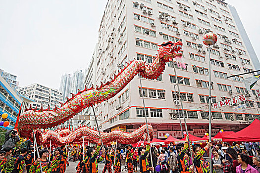 中国,香港,庙宇,舞龙