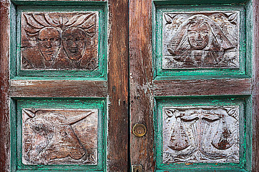 木质,雕刻,老,门,帕尔玛,加纳利群岛,西班牙,欧洲