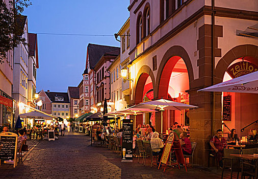 餐馆,历史,中心,晚间,弗兰克尼亚,巴伐利亚,德国,欧洲
