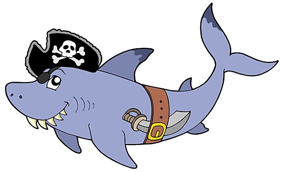 卡通,海盗,鲨鱼