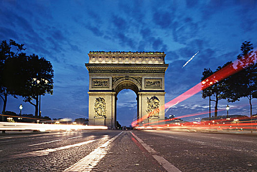 法国,巴黎,拱形,香榭丽舍大街,晚间,风景,交通,大幅,尺寸