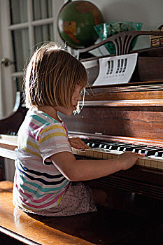 女孩,在家,演奏,老,钢琴