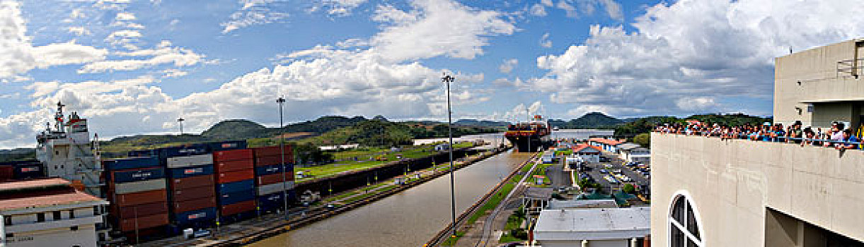 巴拿马,巴拿马运河,靠近,巴拿马市,全景,照片