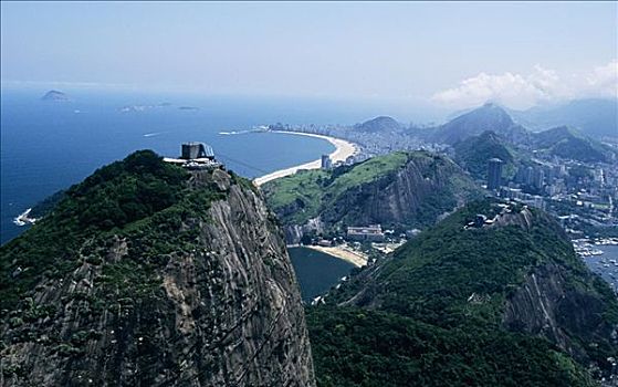巴西,里约热内卢,俯视,研钵体,城市,科巴卡巴纳海滩,远景