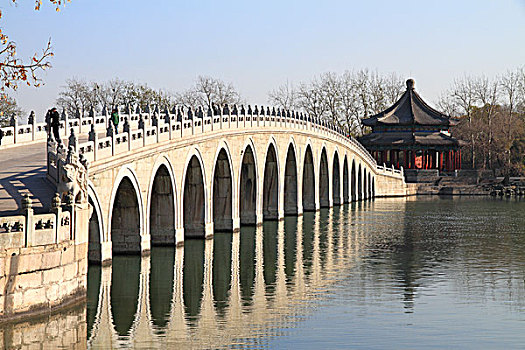 北京颐和园十七孔桥,廓如亭