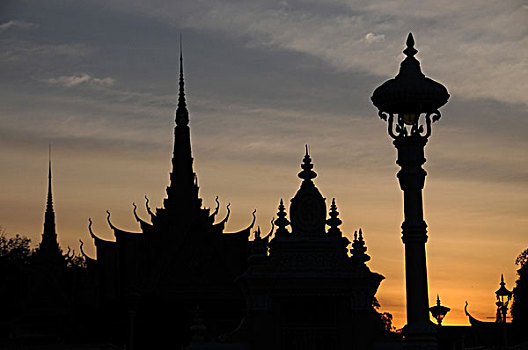 皇宫,剪影,金边,柬埔寨,亚洲