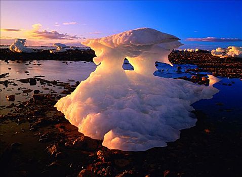 冰山,日落,哈得逊湾,曼尼托巴,加拿大