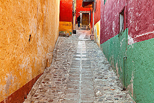 墨西哥,瓜纳华托,彩色,鹅卵石,街道