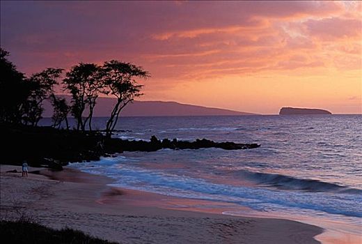 夏威夷,毛伊岛,软,郁闷,日落,莫洛基尼岛,背景