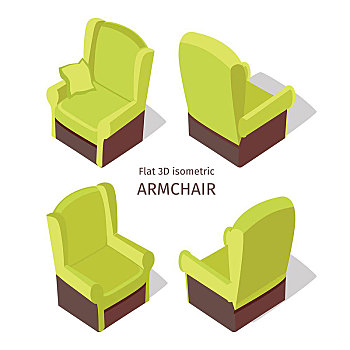 绿色,扶手椅,矢量,四个,凸起,舒适,家具,插画,广告,象征,标识,游戏,环境,设计,隔绝,白色背景,背景