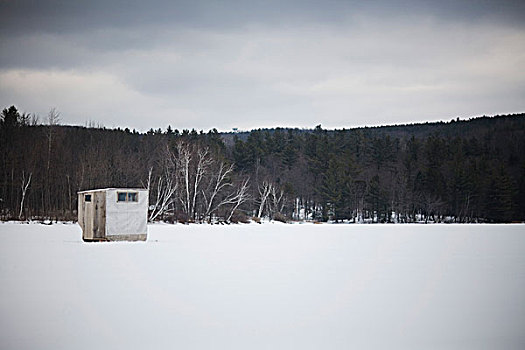 冰上钓鱼,小屋,湖,佛蒙特州