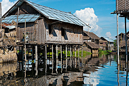 屋舍,漂浮,乡村,茵莱湖,掸邦,缅甸,大幅,尺寸