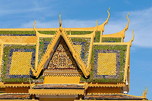 屋顶,装饰,亭子,皇宫,金边,柬埔寨,东南亚,亚洲
