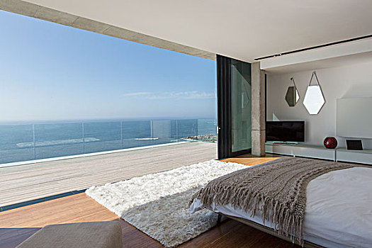 现代,卧室,远眺,海洋