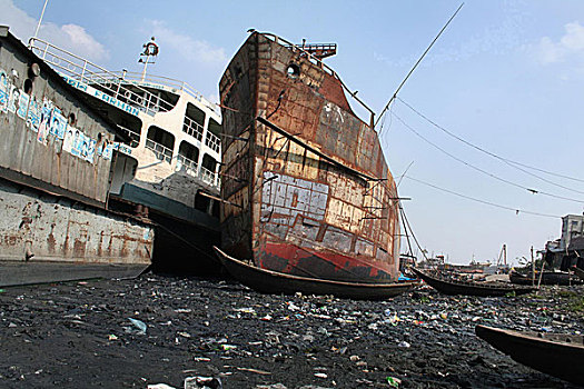船坞,堤岸,垃圾,污染,河,威胁,水平,达卡,孟加拉,六月,2007年