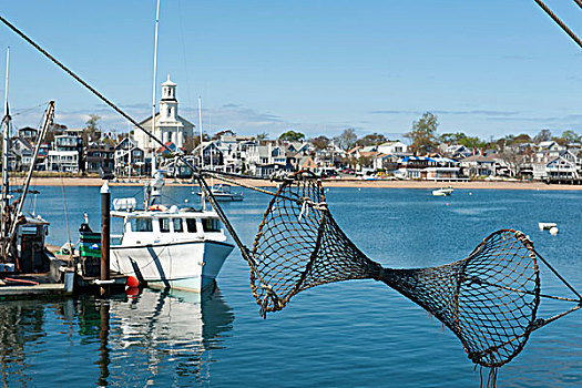 码头,过去,渔网,渔船,船,城市,普罗文斯镇,科德角,马萨诸塞,美国,北美
