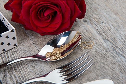 情人节,礼物,红玫瑰,餐具
