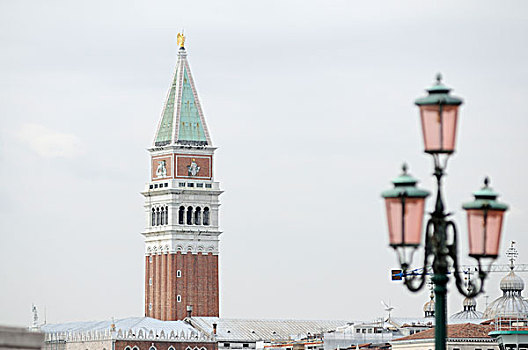路灯,钟楼,塔,圣马科,区域,威尼斯,威尼托,意大利,欧洲
