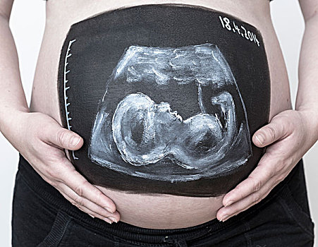 孕妇,人体彩绘,超声波,图像,腹部