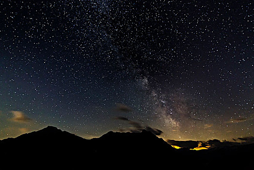 星空,银河,上方,山景,亮光,污染,瑞士,欧洲