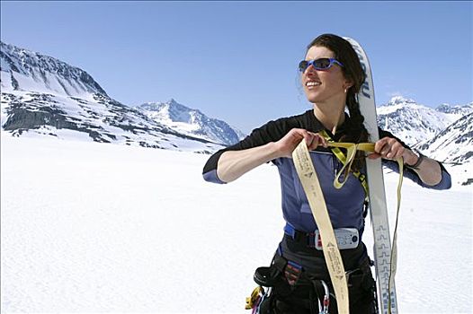 女人,攀登,滑雪,楚加