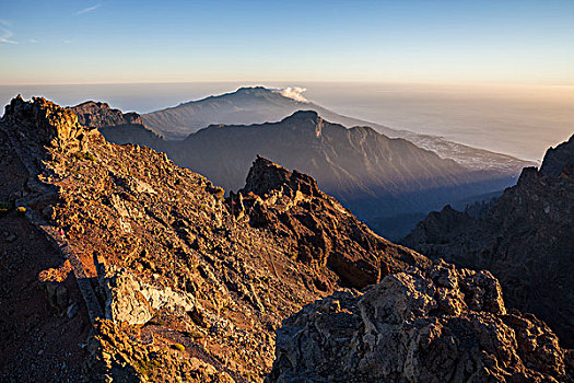 风景,顶峰,山,火山口,左边,远足,帕尔玛,加纳利群岛,西班牙,欧洲