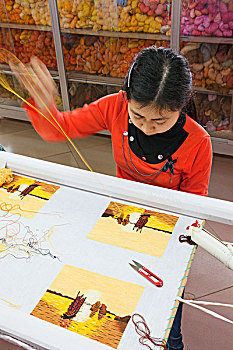 女人,制作,针线活,绘画,下龙湾,广宁省,省,越南