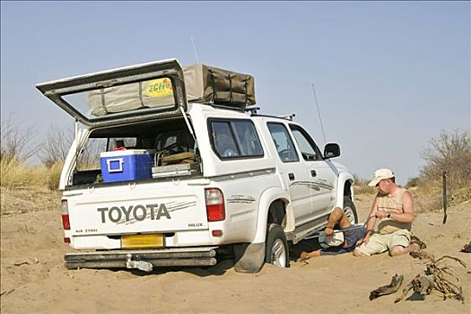 破损,四驱车,深,沙子,途中,博茨瓦纳,非洲