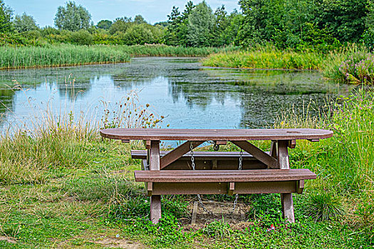 野餐凳,靠近,湖