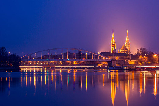 夜景,城市,匈牙利