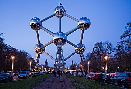 比利时,布鲁塞尔,原子塔,象征,黃昏