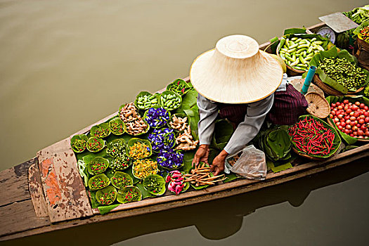 漂浮,市场,普通,传统,东南亚,曼谷,泰国